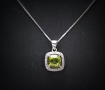 Genuine Green Peridot Necklace - Sterling Silver - Natural Peridot - Square Green Gemstone - Birthstone - Tiny Peridot Pendant #1014