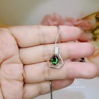 Geometric Green Emerald Necklace - Sterling Silver Triangle Gemstone Teardrop Emerald Pendant Tiny Minimalist Dynamic stone Jewelry #108