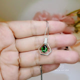 Geometric Green Emerald Necklace - Sterling Silver Triangle Gemstone Teardrop Emerald Pendant Tiny Minimalist Dynamic stone Jewelry #108
