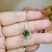 Geometric Green Emerald Necklace - Sterling Silver Triangle Gemstone Teardrop Emerald Pendant Tiny Minimalist Dynamic stone Jewelry #108