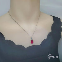 5.5 CT Teardrop Red Ruby Necklace， Diamond Crown Flower Red Ruby Pendant， Sterling Silver White Gold Plated July Birthstone 1029