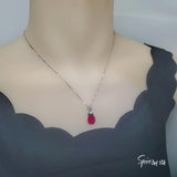 5.5 CT Teardrop Red Ruby Necklace， Diamond Crown Flower Red Ruby Pendant， Sterling Silver White Gold Plated July Birthstone 1029