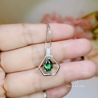 Geometric Green Emerald Necklace - Sterling Silver Triangle Gemstone Teardrop Emerald Pendant Tiny Minimalist Dynamic stone Jewelry #108