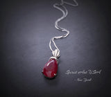 5.5 CT Teardrop Red Ruby Necklace， Diamond Crown Flower Red Ruby Pendant， Sterling Silver White Gold Plated July Birthstone 1029