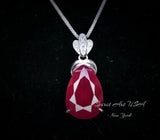 5.5 CT Teardrop Red Ruby Necklace， Diamond Crown Flower Red Ruby Pendant， Sterling Silver White Gold Plated July Birthstone 1029