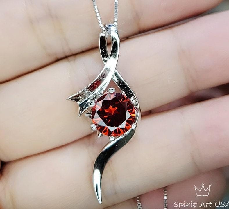 Dynamic Bow Orange Spessartite Garnet Necklace, White Gold coated Sterling Silver 2 CT Orange gemstone pendant #566