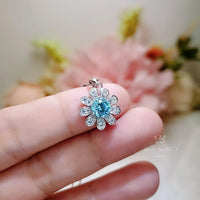 Aquamarine Necklace Sterling Silver Sunflower Pendant Sim Gemstone 1 Ct Blue Gemstone Pendant White Gold March Birthstone Tiny Floral 054
