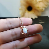 Rose Gold Fire Opal Necklace, Sterling silver White Opal Flower Necklace, Delicate Minimalist Box Chain 075