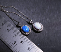 Blue Opal Necklace, sterling silver rainbow White Opal CZ Necklace, Solitaire Opal Box Chain Minimalist High Quality