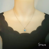 Tiny Aquamarine Necklace - Sterling Silver Sunflower Aquamarine Pendant - Halo Blue Gemstone March Birthstone Aquamarine Jewelry 1104