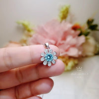 Aquamarine Necklace Sterling Silver Sunflower Pendant Sim Gemstone 1 Ct Blue Gemstone Pendant White Gold March Birthstone Tiny Floral 054