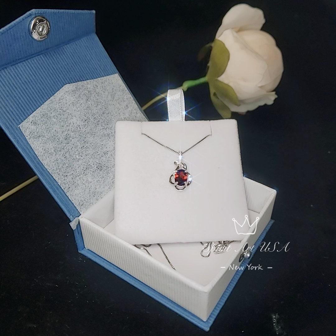 Garnet Necklace, Spessartite Garnet, Sterling Silver - January Birthstone - Minimalist Necklace - Dainty Silver Flower Necklace