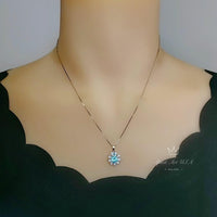 Aquamarine Necklace Sterling Silver Sunflower Pendant Sim Gemstone 1 Ct Blue Gemstone Pendant White Gold March Birthstone Tiny Floral 054
