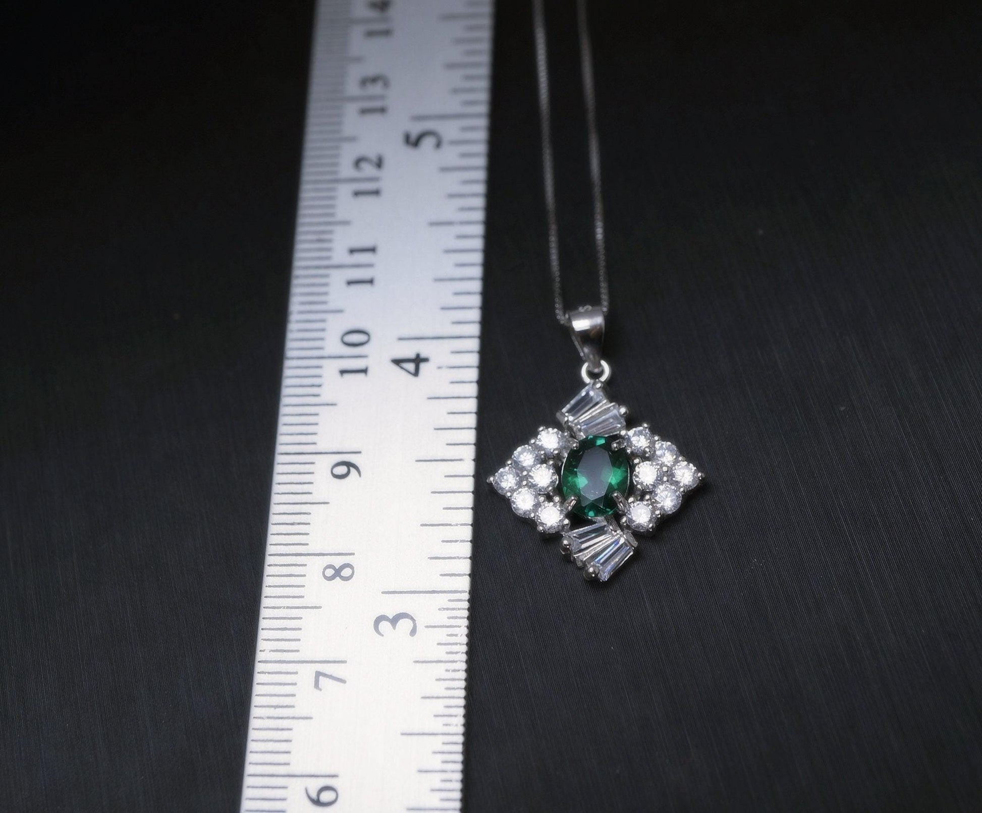 Emerald Necklace Sterling Silver Square Green emerald pendant May birthstone 1026