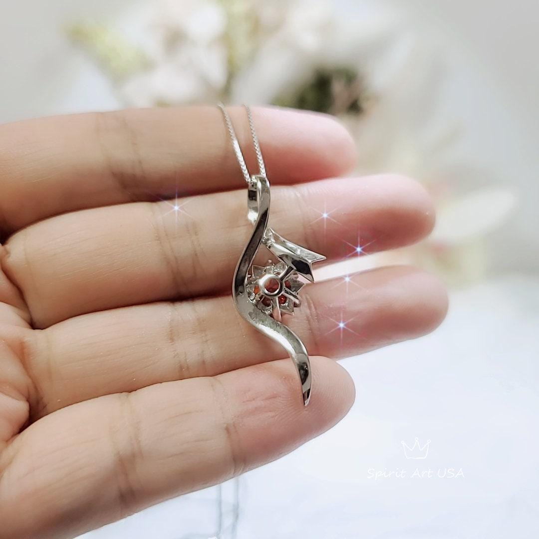 Dynamic Bow Orange Spessartite Garnet Necklace, White Gold coated Sterling Silver 2 CT Orange gemstone pendant #566
