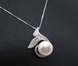 Natural White Pearl Necklace Sterling Silver, Large Freshwater bridal Peal jewelry Mermaid Fish Tail Jewelry 1097