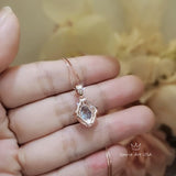 Tiny Aquamarine Necklace - Rose Gold 925 Sterling Silver Gemstone Halo Blue Aquamarine Pendant March Birthstone 076