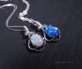 Tiny White Opal Necklace, sterling silver Petal Flower Blue Opal Pendant Oval Stone Jewelry 1018
