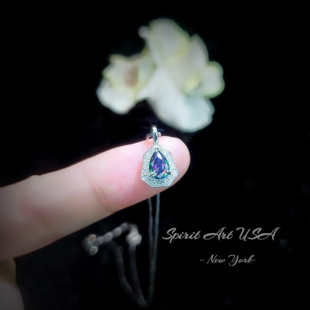 Mini Mystic topaz Necklace - Tiny Rainbow Topaz Pendant - 18kgp @ Sterling Silver - Minimalist teardrop Mystic Topaz Jewelry #118