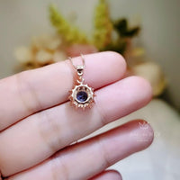 Tanzanite Necklace - Gemstone Princess Diana Style Simple Solitaire Halo - Blue Tanzanite Pendant Rose gold coated sterling silver 041