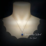 Blue Sapphire Necklace - Double Halo Gemstone - Blue Sapphire Pendant 18KGP @ Sterling Silver - September Birthstone - 2.3CT Oval #592