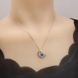 Crescent Blue Opal Moon Necklace Full 925 Sterling Silver Two Pendant wear Opal Pendant #225