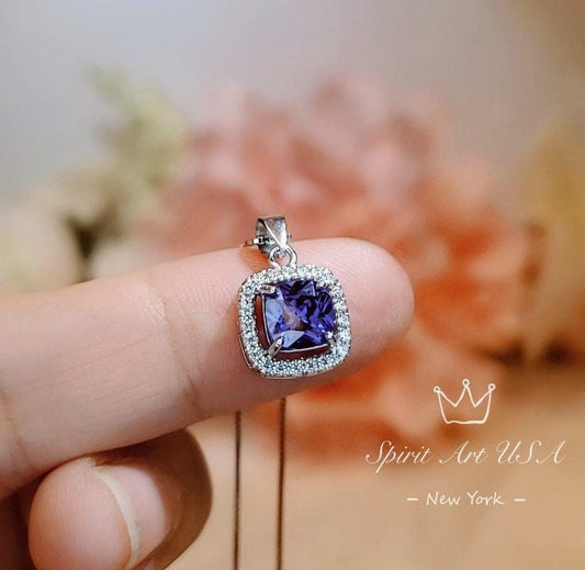 Tiny Square Tanzanite Necklace - Sterling Silver Tanzanite Pendant - December Birthstone - Minimalist Gemstone Jewelry 050
