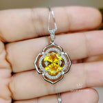 Yellow Gold Moissanite Diamond Necklace, 18KGP @ Sterling Silver - Flower of Life Jewelry - November Birthstone
