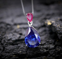 Teardrop Tanzanite Necklace - 7 CT Large Blue Tanzanite Pendant - Sterling Silver - December Birthstone - 18KGP #783