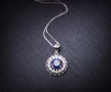 Tanzanite Necklace Sterling Silver - 925 Round Cubic Zirconia Flower of Life Tanzanite Pendant 1027