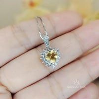 Sterling Silver Citrine Heart Necklace - Super Tiny Minimalist Genuine Natural Citrine Pendant 093