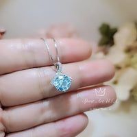 2.2 CT Blue Aquamarine Necklace Gemstone Knot Pendant Simple Bowknot Bright Blue Gemstone White Gold Coated Sterling Silver Minimalist #110