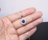 Tanzanite Necklace Sterling Silver - 925 Round Cubic Zirconia Flower of Life Tanzanite Pendant 1027
