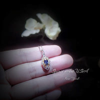 Tiny Thorn Apple Blue Sapphire Necklace - Sterling Silver Minimalist Oval Blue Sapphire Pendant - Blessing Buddha Hand Jewelry 1103