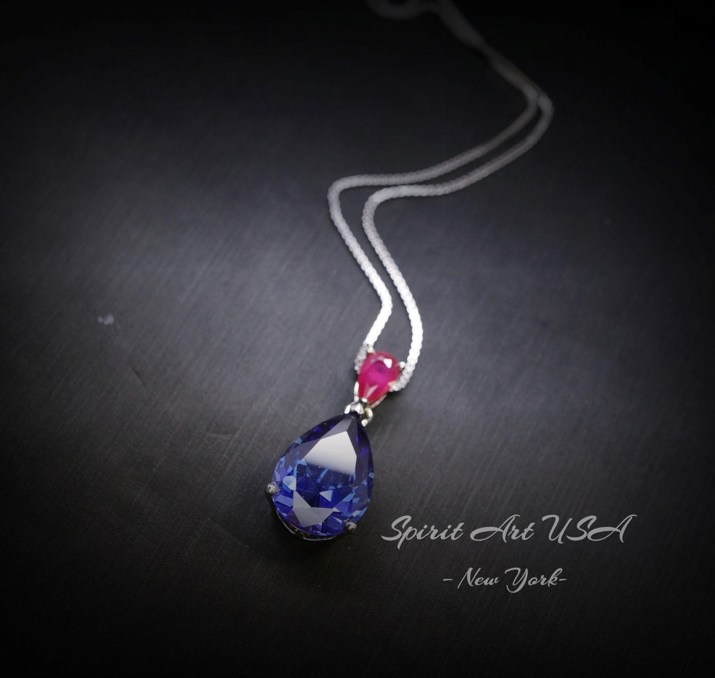 Teardrop Tanzanite Necklace - 7 CT Large Blue Tanzanite Pendant - Sterling Silver - December Birthstone - 18KGP #783