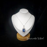 Large Sapphire Sterling Silver Necklace 14 ct Oval Royal Lab Created Blue Sapphire Gemstone Crown Pendant 18k White Gold Plated #919