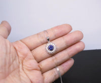Tanzanite Necklace Sterling Silver - 925 Round Cubic Zirconia Flower of Life Tanzanite Pendant 1027