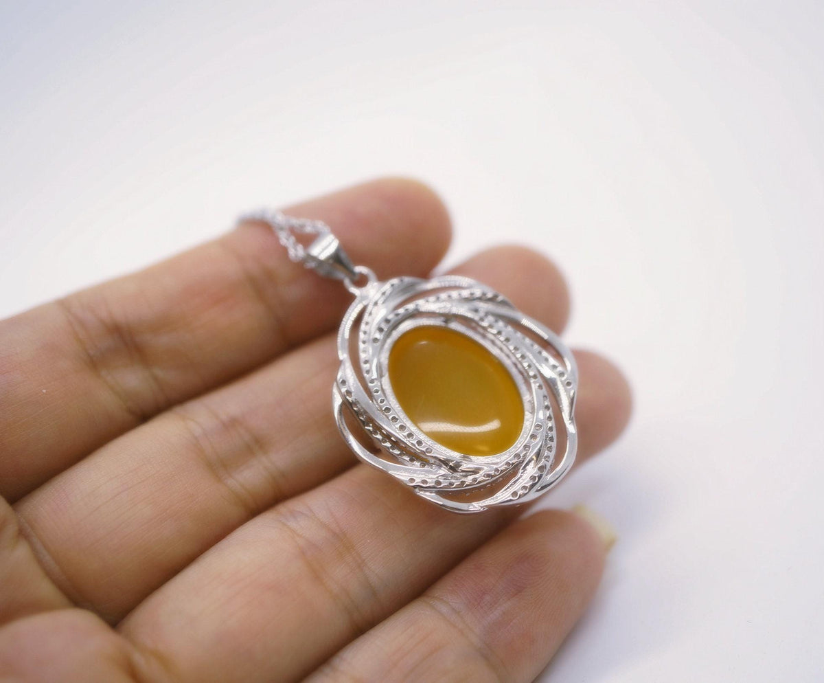 Yellow onyx agate necklace Super High Quality Large Natural Yellow Onyx Pendant Luxury Full Sterling Silver Necklace or Pendant Diamond 1043