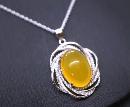 Yellow onyx agate necklace Super High Quality Large Natural Yellow Onyx Pendant Luxury Full Sterling Silver Necklace or Pendant Diamond 1043
