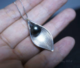 Black Pearl Necklace Sterling Silver - Delicate Datiny Leaf Pendant, Artist Design Style Black Pearl Jewelry 1045