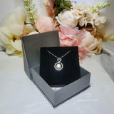 Natural Freshwater White Pearl Necklace, Sterling Silver Full Moon, Circle Genuine White Pearl Pendant White Gold Plated Jewelry 1090