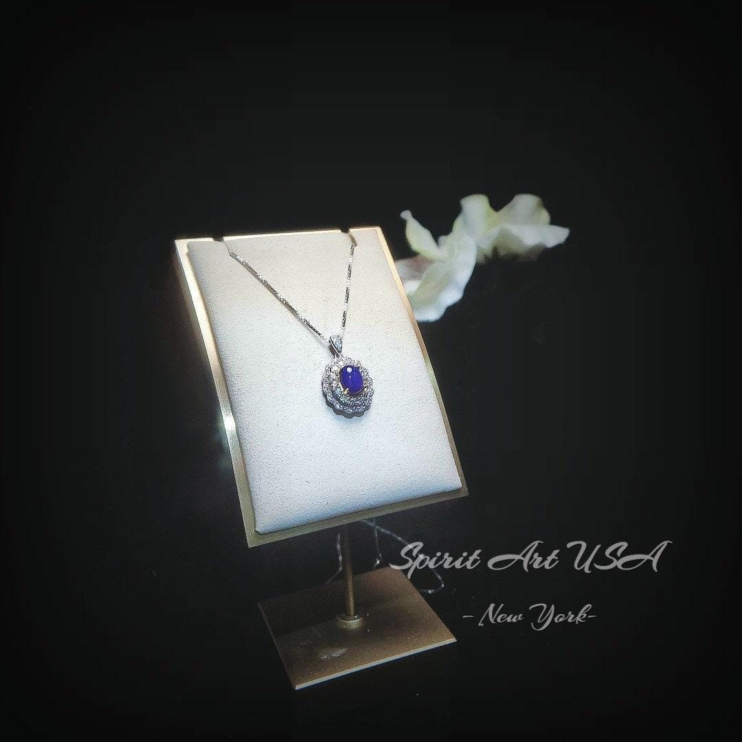 Lapis Lazuli Necklace - Double Halo - Lapis Lazuli Pendant - 18KGP @ Sterling Silver #495