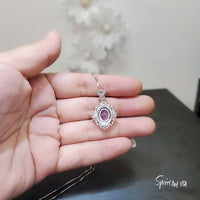 18KGP Ruby Necklace - Gemstone Flower 2.3 CT Ruby Pendant Sterling Silver Vantage Style Royal Red Gemstone Pendant - July Birthstone #538