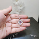 18KGP Ruby Necklace - Gemstone Flower 2.3 CT Ruby Pendant Sterling Silver Vantage Style Royal Red Gemstone Pendant - July Birthstone #538