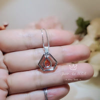 Geometric Orange Sunstone Necklace - Sterling Silver Triangle Teardrop Orange Sun stone Pendant - Tiny Dynamic Hexagon jewelry #111