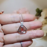 Geometric Orange Sunstone Necklace - Sterling Silver Triangle Teardrop Orange Sun stone Pendant - Tiny Dynamic Hexagon jewelry #111