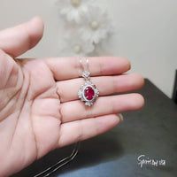 18KGP Ruby Necklace - Gemstone Flower 2.3 CT Ruby Pendant Sterling Silver Vantage Style Royal Red Gemstone Pendant - July Birthstone #538