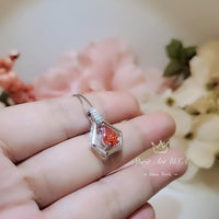 Geometric Orange Sunstone Necklace - Sterling Silver Triangle Teardrop Orange Sun stone Pendant - Tiny Dynamic Hexagon jewelry #111