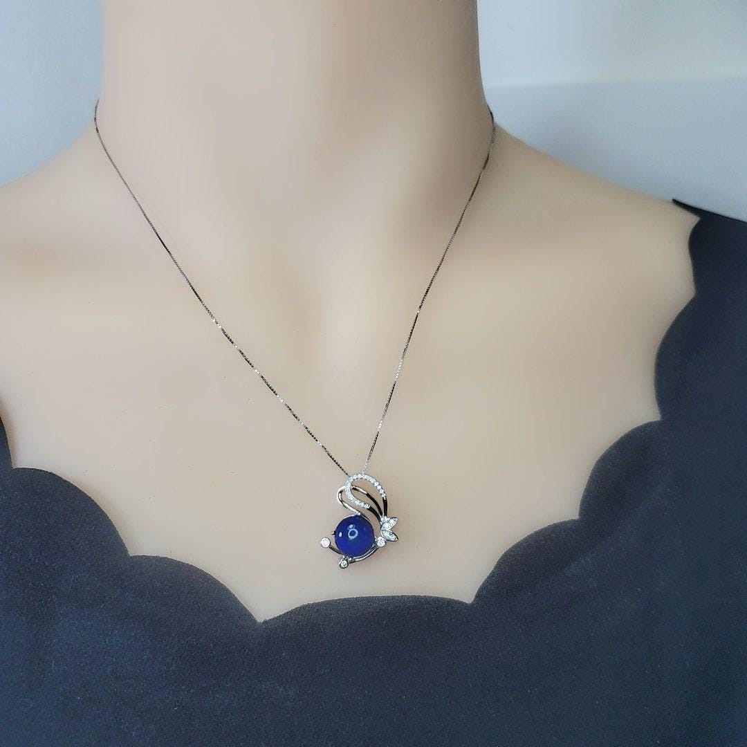 Lapis Lazuli Necklace - Butterfly Jewelry - Natural Genuine Blue Lapis Lazuli - Full 925 Sterilng Silver Butterfly Pendant 1019