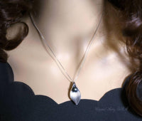 Black Pearl Necklace Sterling Silver - Delicate Datiny Leaf Pendant, Artist Design Style Black Pearl Jewelry 1045
